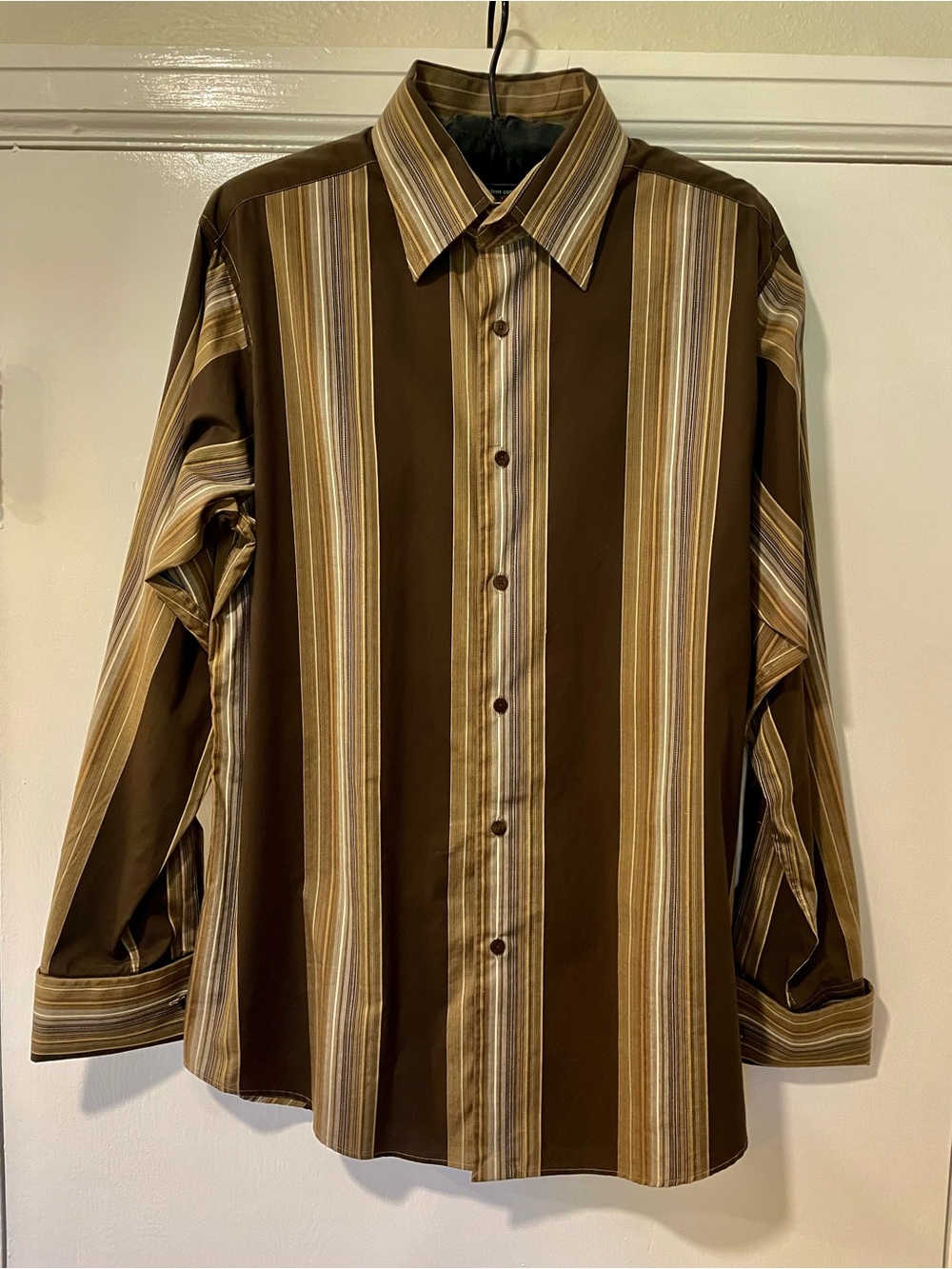 Murano Brown & Tan Vertical Stripe Dress Shirt